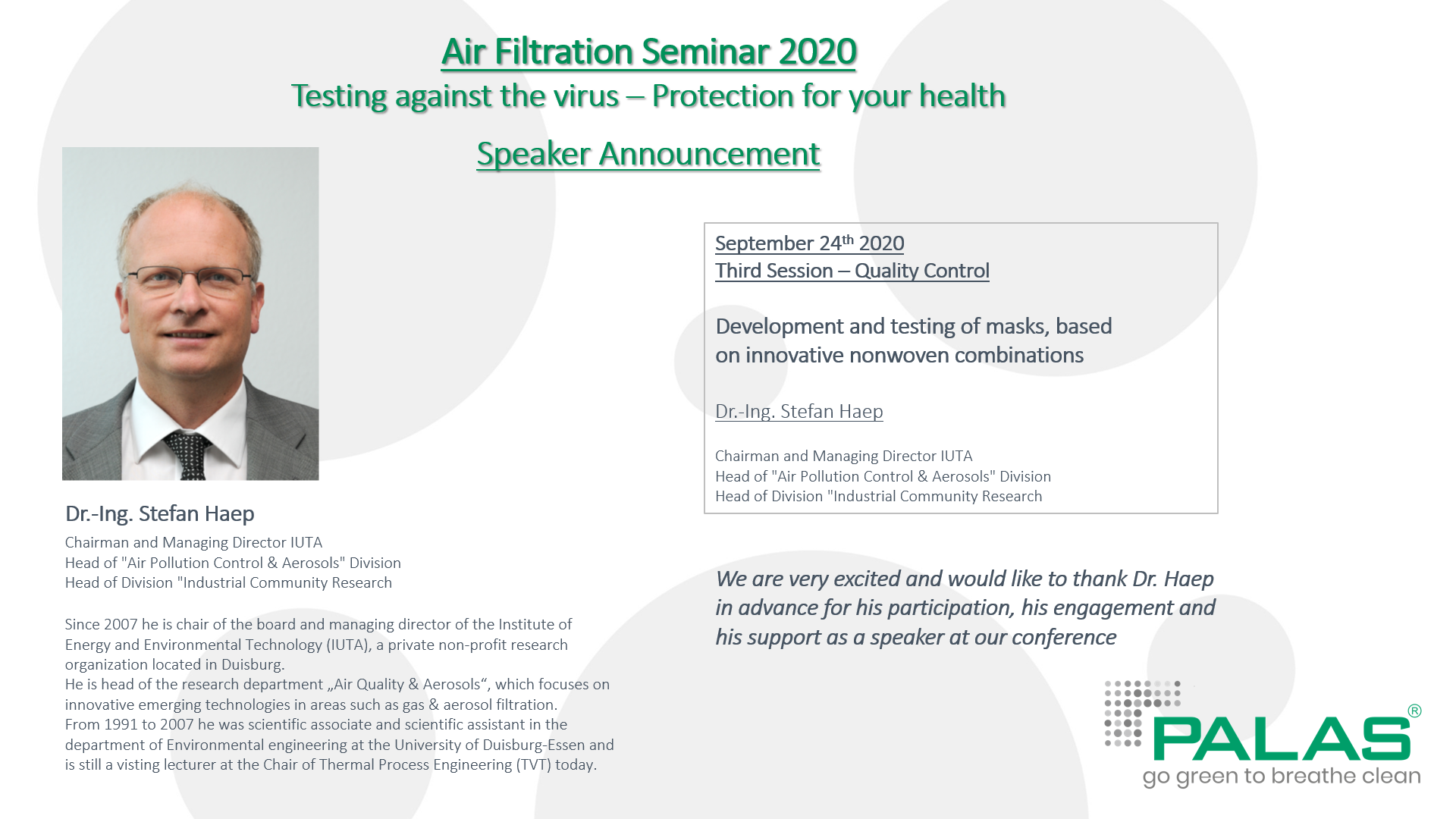 Speakers Announcement Dr. Haep